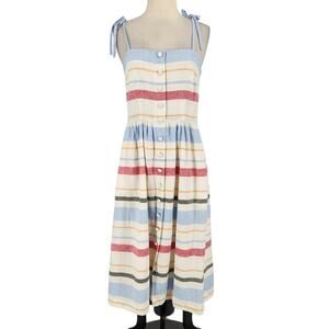 Gal Meets Glam Hattie Linen Blend Stripe Midi Dress Size 4